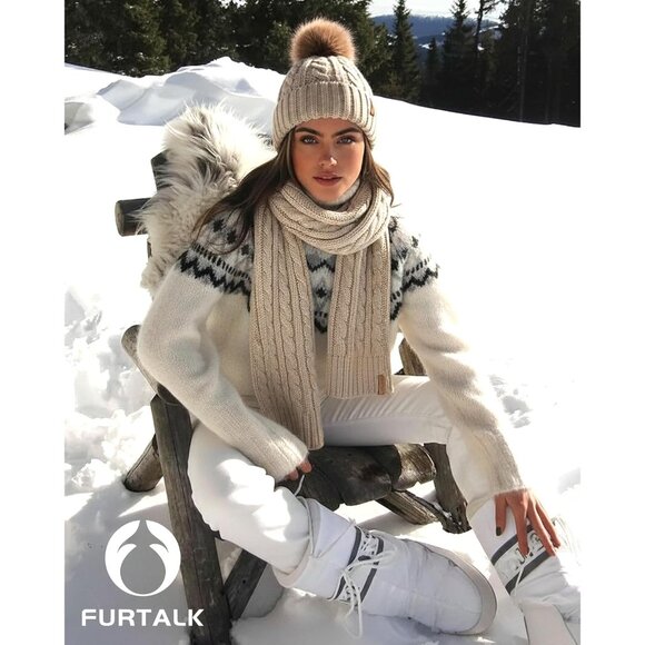 Womens Winter Hat Gloves Scarf Set Fleece Knit Pom Beanie Warm Neck Warmer Touch - Picture 3 of 7